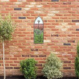 "MirrorOutlet The Arcus - Concrete Colour Framed Modern Arched Garden Wall Mirror 24"" X 8"" (60CM X 20CM) Silver Mirror Glass with Black All weather Backing."