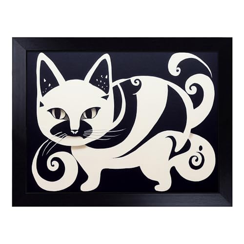 Lap Tray with Bean Bag Cushion, Unique Cat Art Abstract - Handmade in the UK, Raised Wooden Edge, Padded Cushion, Heat-Resistant Wipe-Clean Surface, for Meals, Laptops and Crafts