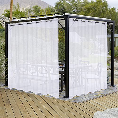 LORDTEX Burlap Linen Look Outdoor Curtain for Patio 2 Panels - Waterproof Sheer Curtains for Pergola,Porch,Cabana,Gazebo Grommet Indoor/Outdoor Voile Sheer Drapes (100 x 108 inch, White)