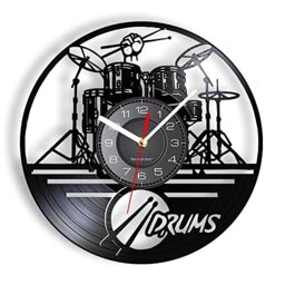 gofidin Acrylic Vinyl Record Wall Clock,Black Creative Clock Wall Decor,Drum Kit Musical Instrument Modeling Wall Hanging Clock Home Decoration