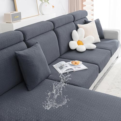 Smiry Waterproof Couch Cushion Covers, Stretch Jacquard Thick Sofa Cushion Covers, Washable Seat Slipcover Elastic Furniture Protector for Pets, Kid (Medium, Grey)
