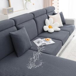Smiry Waterproof Couch Cushion Covers, Stretch Jacquard Thick Sofa Cushion Covers, Washable Seat Slipcover Elastic Furniture Protector for Pets, Kid (Medium, Grey)