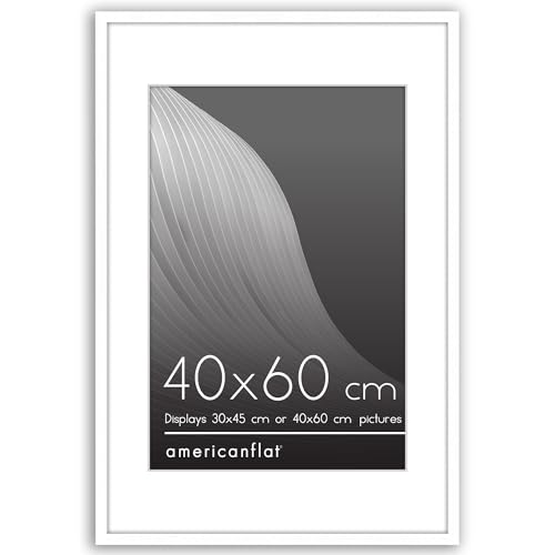 Americanflat 40x60 cm Picture Frame with Polished Plexi Cover - Use as 30x45 cm Wall Photo Frame with Mount or Display 60x40 cm Photo without Mount - Streamline Collection - White