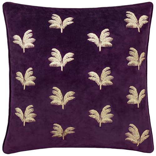 Paoletti Guilded Palms Embroidered Polyester Filled Cushion - Plum - 45x45cm