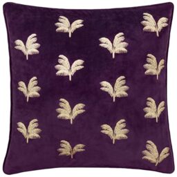 Paoletti Guilded Palms Embroidered Polyester Filled Cushion - Plum - 45x45cm