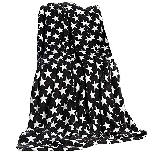 CelinaTex Fluffy Cuddly Blanket 150 x 200 cm Black Sofa Couch Blanket Soft Stars Microfibre Fleece Oeko-Tex Moonlight