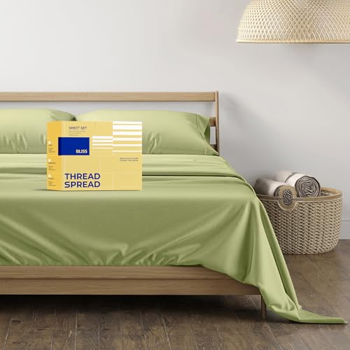 "THREAD SPREAD 100% Egyptian Cotton Split King Sheets Sets for Adjustable Bed - 600 Series Bliss Collection Top Split King Sheets Set (5 PC, Sage Green), 16"" Deep Pocket Sheets for Adjustable Bed"