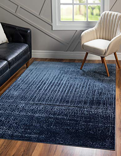 Unique Loom Del Mar Collection Area Rug- Transitional Inspired with Modern Ombre Print (5' 0 x 8' 0 Rectangular, Blue/Navy Blue)