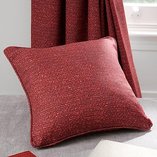 Dreams & Drapes - Red Cushion (43 x 43cm) - Filling Included - Piped Edge - Soft Brushed Cotton - Red Textured Cushion for Living Room & Bedroom - Cover Included/Cushion Insert