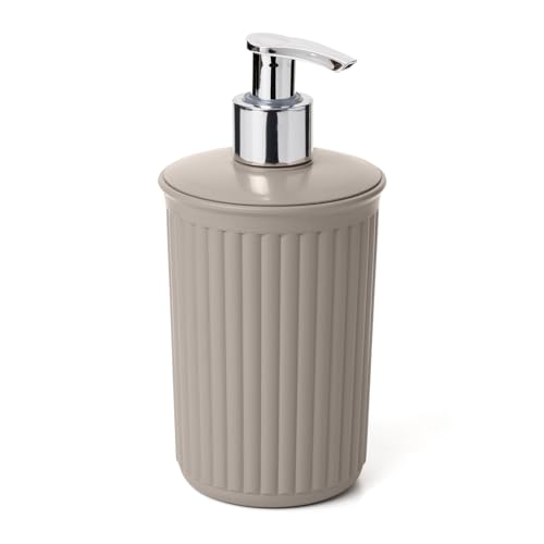 TATAY Baobab Soap Dispenser, Plastic Material, BPA Free, 7.6 x 7.6 x 16 cm - Useful Bathroom Format - Everyday Bathroom Use - Neat Countertop Storage - Easy Surface Cleaning - Easy Daily Handling, Taupe