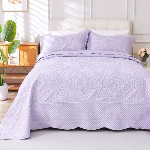 "Cmfshape Oversize King Bedspread 120""x120"",3 Piece California King Quilt,Lightweight Lavender Bed Quilt Set for All Season,Modern Coin Pattern Bedding Set"