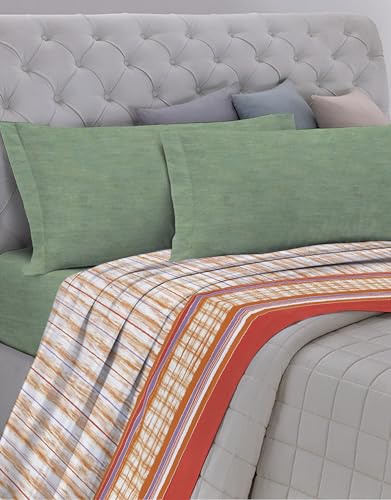 GEMITEX Complete Bed Set Made in Italy in 100% Cotton, Size 09/1004 Scottish Orange, Double Size, Cotton Line, Orange Colour, with Anti-Pilling and Hypoallergenic Treatment