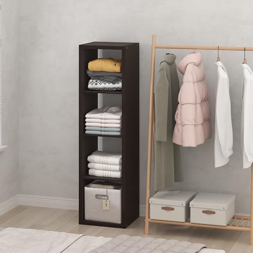 Furinno CUBIC Closet Organizers and Storage, 4-Cube Closet Organizer, Open Shelf Closet Storage, Extra Thick Frame for Wardrobe, Bedroom, Living Room, Dark Oak