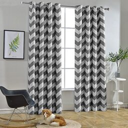 Melodieux Fashion Chevron Curtains for Living Room Dining Room, Darkening Blackout Grommet Top Window Drapes Soundproof Thermal Insulated for Bedroom, 96 Inches Long, 52 by 96 Inch, Gray (1 Panel)