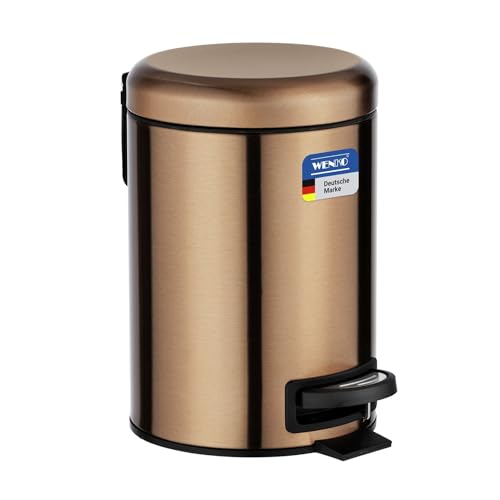 WENKO Dustbin with Anti-Fingerprint Capacity 3 litres, Rustproof stainless steel, Metallic Copper, 25 x 22.5 x 17 cm