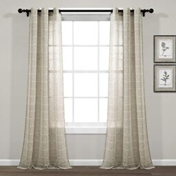 "Lush Decor Farmhouse Textured Grommet Sheer Window Curtain Panel Pair, 84"" Long x 38"" Wide, Neutral"