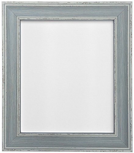 Scandi Distressed Blue Picture Photo Frame with White Backing Board 24 x 18 inch (Plastic Glass)