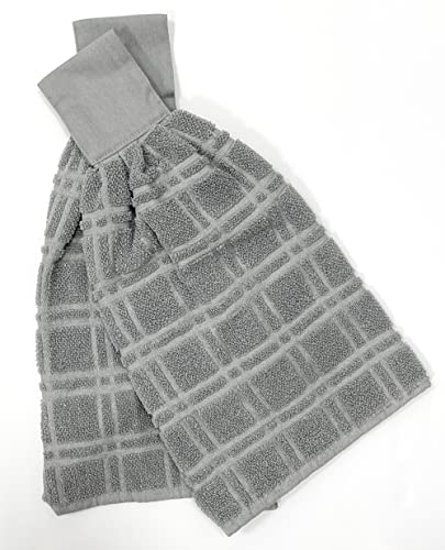 ZENVY Tie Latch Towels Set of 2 - Hanging Hand Towels Set with Hook & Loop Closure (Gray)