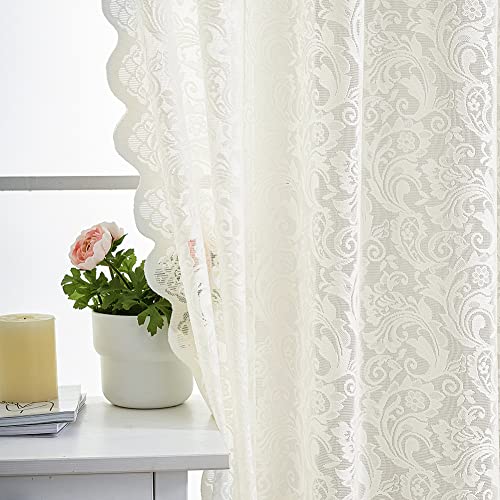 ALIGOGO Ivory Lace Sheer Curtains 84 inches Long 2 Panels-Fancy Shabby Chic Curtains for Living Room 2 Panels Rod Pocket 52 W x 84 L Inch,Ivory