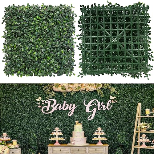 "NETAP Grass Wall Panels, 10""x 10""(12pcs) 4-Layer Artificial Boxwood Faux Green Wall for Interior, Garden Party Wedding Backdrop, Indoor Outdoor Plant Wall Decor"