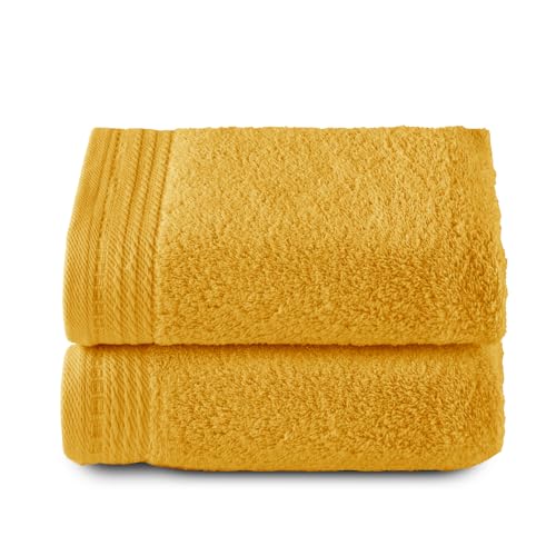 RIZO Top Towel - Set of 2 Hand Towels - Bath Towels - 100% Combed Cotton - 600 g/m2 - Measure 100 x 50 cm - Gold