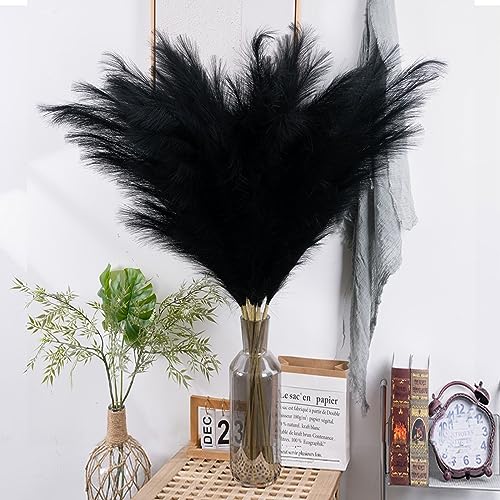 "Wttisel 38"" 10 Stems Pampas Grass Tall - Black Faux Pampas Grass Artificial Tall Pampas Grass Bouquet Flower Arrangement and Vase Filler for Boho Home Wedding Mothers Day Decoration"