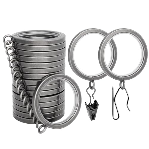 "BlastHome?? Luxury Curtain Rings - Premium Metal with Quiet, Smooth Nylon Inserts - Pinhooks and Clips Included - 1 1/2"" Inside Diameter - 18 Rings for Two Standard Curtains - Gunmetal/Pewter"