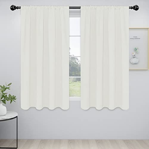 Easy-Going Rod Pocket Blackout Curtains for Bedroom, Room Darkening Window Curtains for Living Room, Thermal Insulated Noise Reduction Solid Window Drapes, 2 Panels(52x56 in, Ivory)