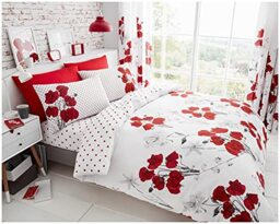 Gaveno Cavailia Floral Double Duvet Set Reversible Easy Care Cotton Blend 3 Piece Bedding - 1 Quilt Cover + 2 Pillow Cases - Button Closure - Machine Washable, Polycotton, Poppy Red, 243328
