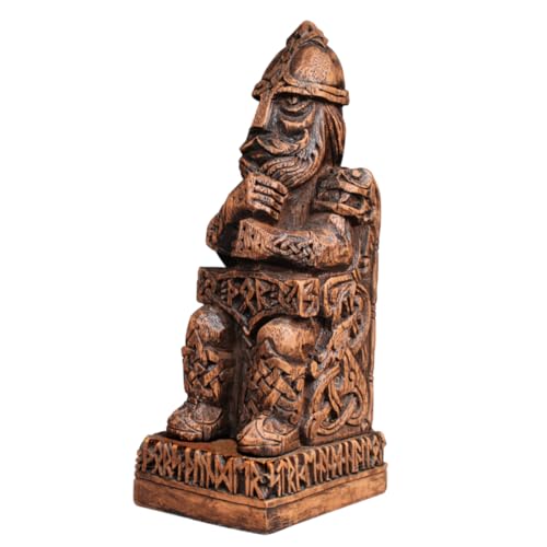 "Dryad Design Thor Statue Norse God of Thunder 8"" Tall - Wood Finish Viking Home or Altar Decor"