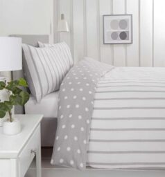 Rapport Home 180 Threadcount Spots & Stripes Brushed Microfibre Duvet Cover Set Single Grey