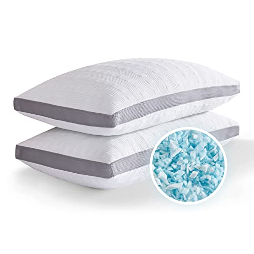 Meoflaw Cooling Pillows Standard Size Set of 2,Shredded Memory Foam Bed Pillows for Sleeping,Standard Pillows for Back & Side Sleepers,Adjustable 2 Pillows Standard Size with Washable Cover