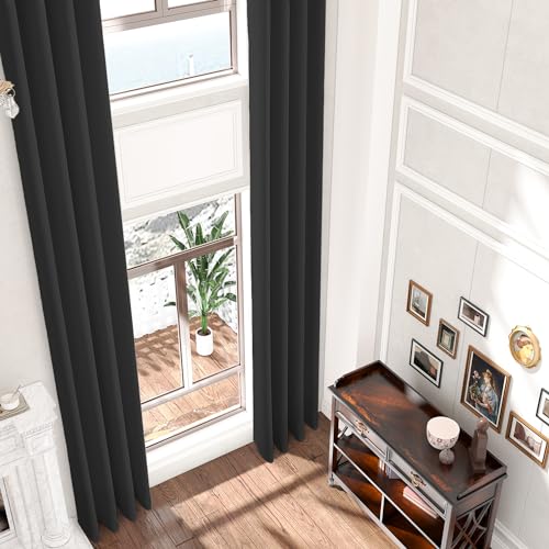 Sanceor Blackout Extra Long Curtain,Room Darkening High Ceiling Draperies for Living Room, Soft Textured Thermal Insualted Blackout Extra Tall Curtains 18ft Length(Black,1 Panel,52 x 216 Inch)