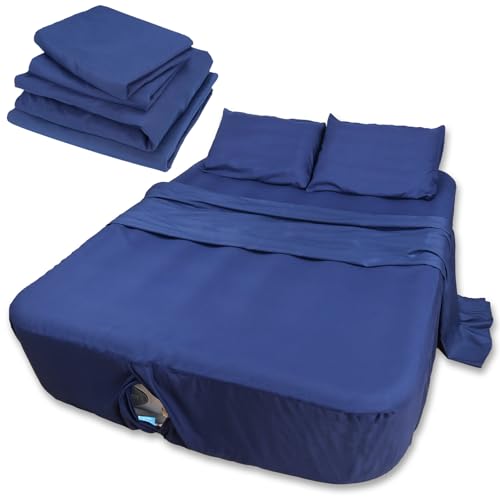 Air Mattress Sheet Set Twin Size- 3 Pieces Soft & Breathable Deep Pocket Sheets Set for 16-24 Inch Inflatable Bed with Flat Sheet, Fitted Sheet and Pillowcase, Ideal for Camping, RV, Guest Room, Blue
