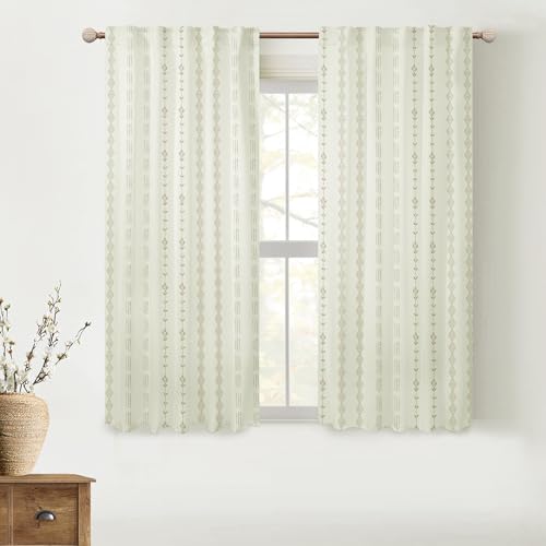 Lino Rosa Kitchen Window Curtains Over Sink,45 Inch Length Farmhouse Back Tab Blackout Boho Cafe Curtains Sets of 2,Tan