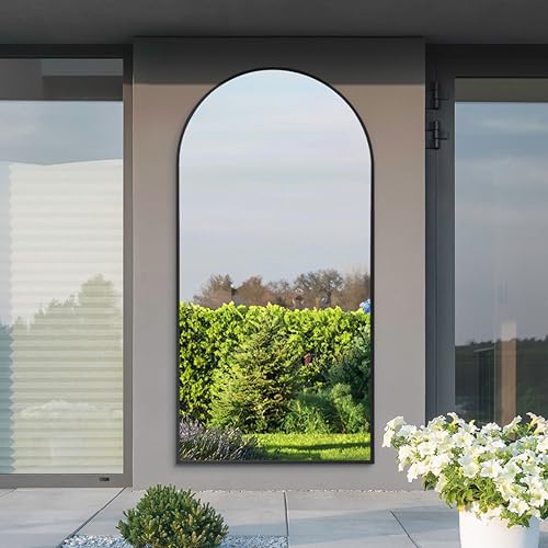 "MirrorOutlet The Arcus - Black Framed Modern Full Length Arched Leaner Wall Garden Mirror 79"" X 39"" (200CM X 100CM) Silver Mirror Glass with Black All weather Backing."