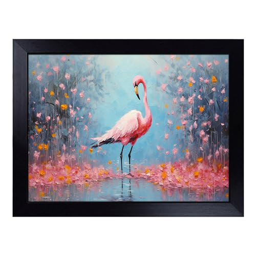 Lap Tray with Bean Bag Cushion, Flamingo Action - Handmade in the UK, Raised Wooden Edge, Padded Cushion, Heat-Resistant Wipe-Clean Surface, for Meals, Laptops and Crafts