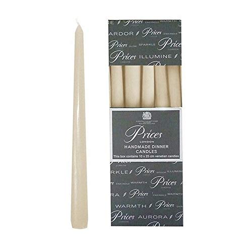 Price's Candles Venetian Wrapped Ivory Taper Dinner Candles 10 Inch Unscented Wax Candles Long Burn Up to 7 Hours Home Dining Wedding Event Décor Pack