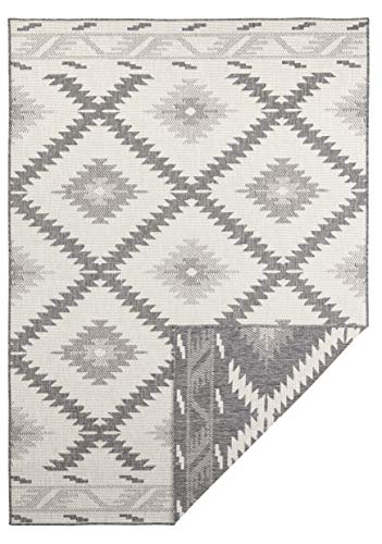 Hanse Home NORTHRUGS Malibu Indoor and Outdoor Rug Reversible Rug Weatherproof Modern Geometric Pattern Runner for Balcony Patio Garden Conservatory Living Room Waterproof in Grey Cream