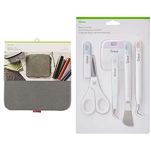 "Cricut EasyPress Mat, 30.5 cm x 30.5 cm (12"" x 12""), Grey, 30.5cm x 30.5cm & 2006695 Basic Tool Set, Assorted, 0.9 x 6.5 x 10.3 inches"