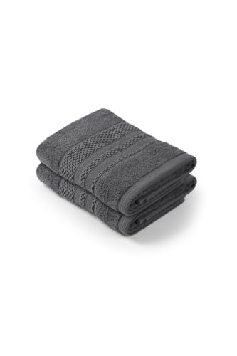 Foutastic Hand Towel Set (2 Piece) Charcoal Grey 50 x 90 cm - 100% Cotton 450gsm - Soft, Absorbent and Durable for Everyday Use
