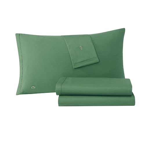 Lacoste 100% Cotton Percale 3-Piece Sheet Set – Cool, Crisp, Matte, and Durable, Oeko-Tex Certified – Solid, Green, Twin
