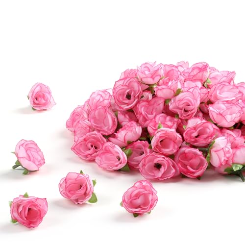 SITUMEIZI 100Pcs 1.3 Inches Mini Pink Artificial Rose Heads for DIY - Fake Rose Heads for DIY Flower Wall, Wedding, Birthday, Cake, Graduation Cap, Mother's Day Party Decorations