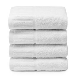 Top Towel - 4 Washbasin or Hand Towels -Hotel White Towels - Large Bath Towels - 100% Cotton - White - 50x 100cm