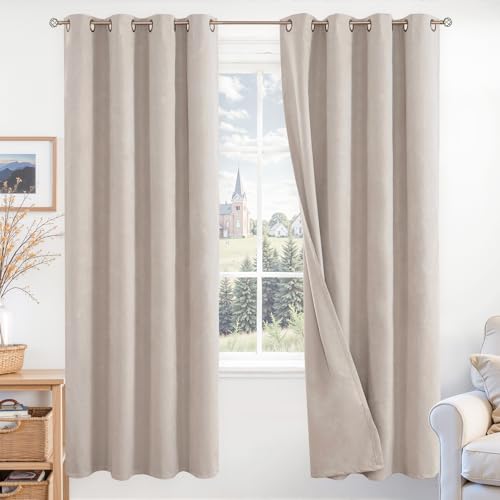 BGment Blackout Curtains for Bedroom 72 Inch Long - Linen Textured Thermal Insulated Total Sunlight Blocking Lightweight Bronze Grommet Window Drapes for Living Room, 2 Panels, 52 x 72 Inch, Natural
