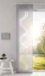 Gardinenbox Panel Curtain Sliding Curtain Burnout Quality Modern with Wave Pattern Transparent Panel Weight Bar 100% Polyester Grey H 245 x W 45 cm