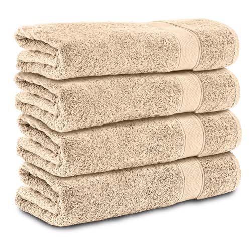 Komfortec Set of 4 Hand Towels 50 x 100 cm 100% Cotton Terry Towelling Soft Beige