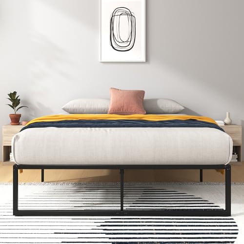Zinus Lorelai King Size Bed Frame - 5ft (150 x 200 cm) - 14.2'' Height - Metal Bed Base with Steel Slat Support - Storage Space Underneath - Easy Assembly - Black