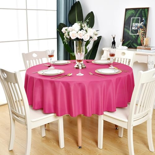 KAIPHO Fuchsia Round Tablecloth - Hot Pink Waterproof Stain Resistant Wrinkle Free Table Cloth, 210GSM Polyester Washable Wipeable Table Cover for Party, Banquet, Wedding (60 inch, Circle)