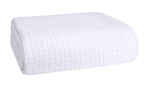 Elvana Home 100% Cotton Bed Blanket, Breathable,King Size, Cotton Thermal Blankets, Perfect for Layering Any Bed for All Season, White